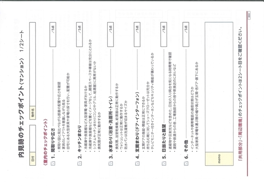 ◆内見時のチェックリスト～是非ご活用ください！